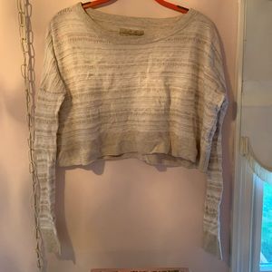 All Saints Tan and Cream Boxy Cropped Sweater